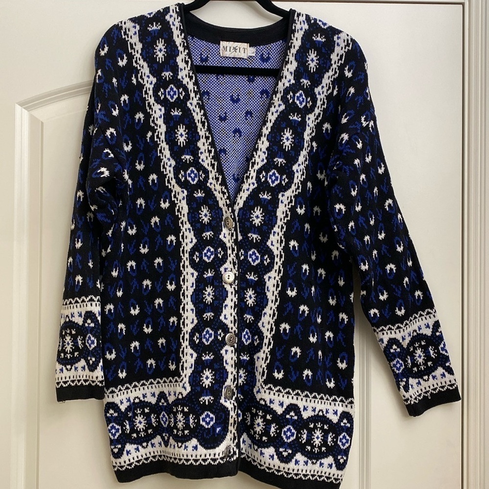 Mix It Vintage long knit Cardigan Sweater Coat Womens L cottage core granny core